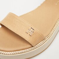 Klapki damskie TOMMY HILFIGER LINEN WITH GOLD FLATFORM fw0fw080510hd kolor beżowy