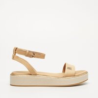 Klapki damskie TOMMY HILFIGER LINEN WITH GOLD FLATFORM fw0fw080510hd kolor beżowy