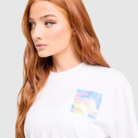 Koszulka damska THE NORTH FACE T-SHIRT OVERSIZE MOUNTAIN PRISM nf0a8h88fn41 kolor biały